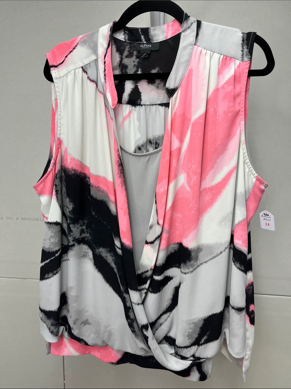 Alfani Women's Pink Ivory Black Sleeveless Draped Front Top